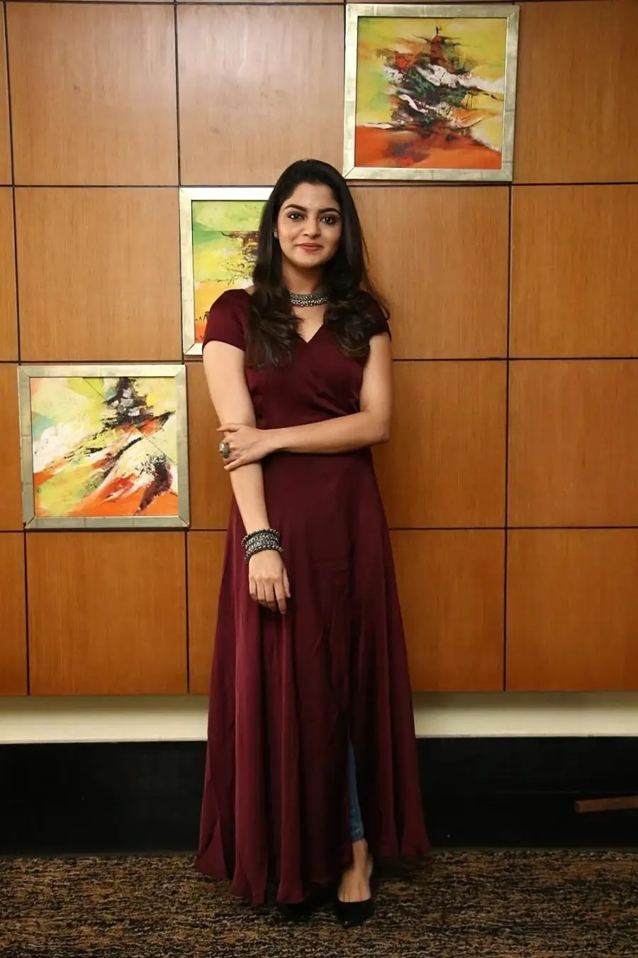 Malayalam Movie Heroine Nikhila Vimal in Maroon Dress